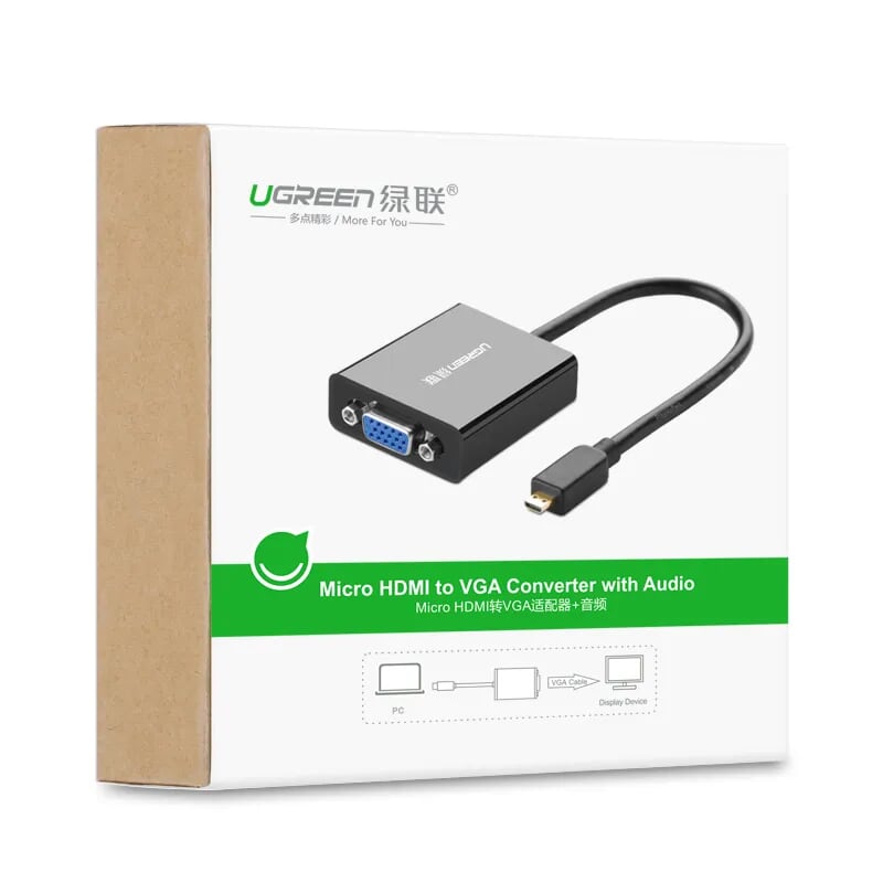 Ugreen 40268 15CM Màu Đen Bộ chuyển Microi HDMI sang VGA kém cổng âm thanh MM111