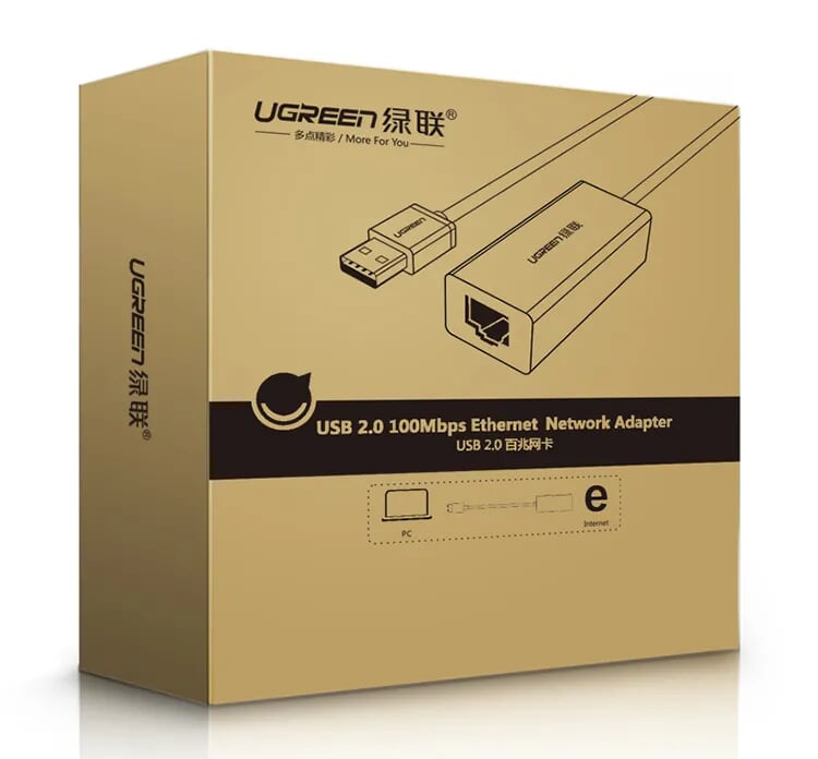 Ugreen 30295 15CM màu Trắng Cáp chuyển đổi USB 2.0 sang cổng LAN RJ45 tốc độ 100Mbps vỏ nhựa CR128