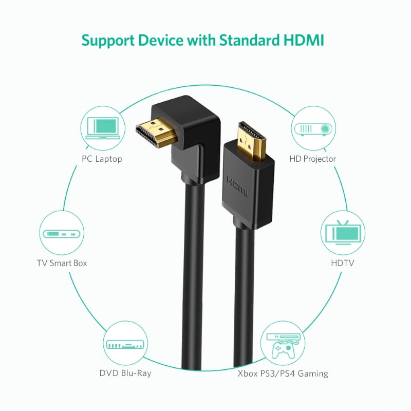 Ugreen 11108 1.5M màu Đen Cáp tín hiệu HDMI chuẩn 1.4 đầu bẻ góc 90 độ HD103