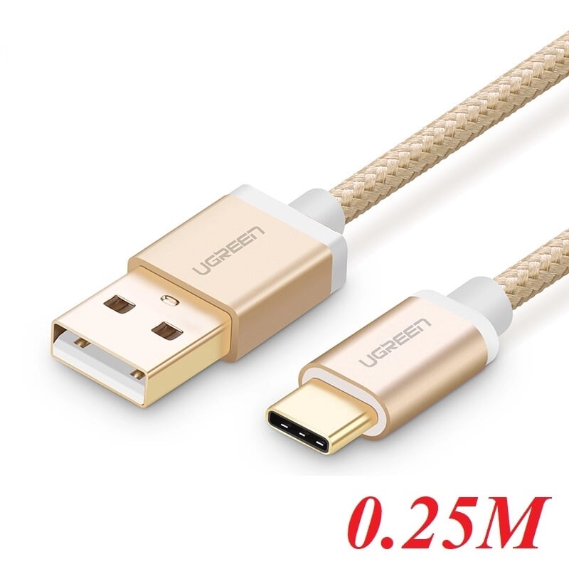 Ugreen 20858 0.25M màu Vàng Dây USB 2.0 sang Type-C đầu nhôm dây bọc vinyl US174