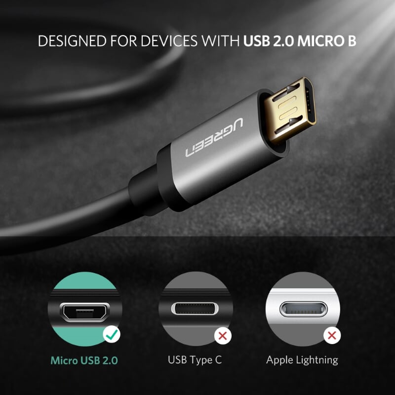 Ugreen 40349 1.5M màu Đen Cáp sạc truyền dữ liệu USB 2.0 sang 2 đầu MICRO USB cao cấp US196