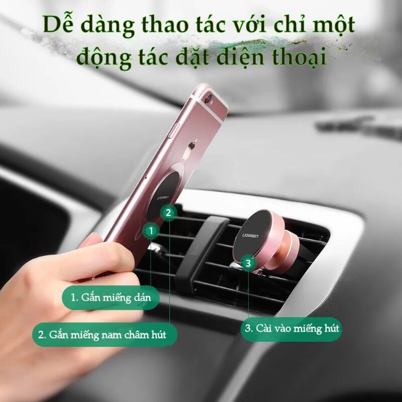 Ugreen 30491 Màu Hồng vàng Giá đỡ điện thoại từ tính trên khe thông gió ô tô LP117