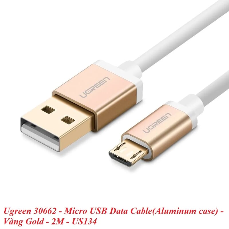 Ugreen 30662 2M màu Vàng Cáp sạc truyền dữ liệu USB 2.0 sang MICRO USB đầu mạ vàng US134