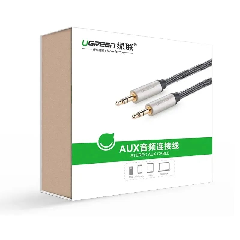 Ugreen 40779 1M màu Đen Cáp âm thanh 2 đầu 3.5mm dương đầu bọc kim loại cao cấp AV125