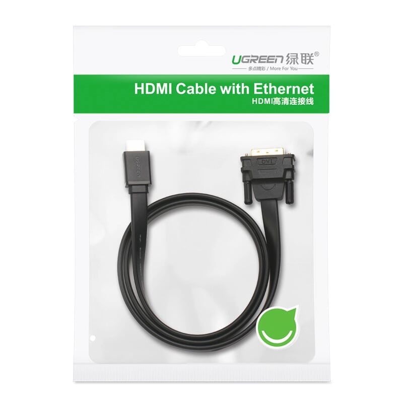 Ugreen 30140 10M màu Đen Cáp chuyển đổi HDMI sang DVI 24+1 thuần đồng cáp dẹt HD106