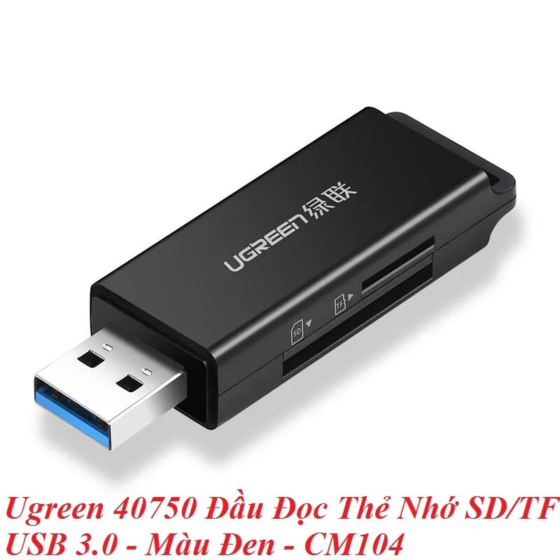 Ugreen 40750 Màu Đen Đầu Đọc Thẻ Nhớ SD/TF USB 3.0 CM104