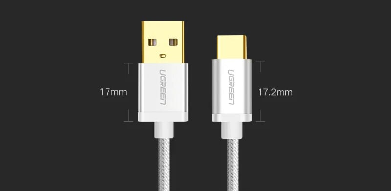 Ugreen 20810 0.25M màu Trắng Dây USB 2.0 sang Type-C đầu nhôm dây bọc vinyl US174