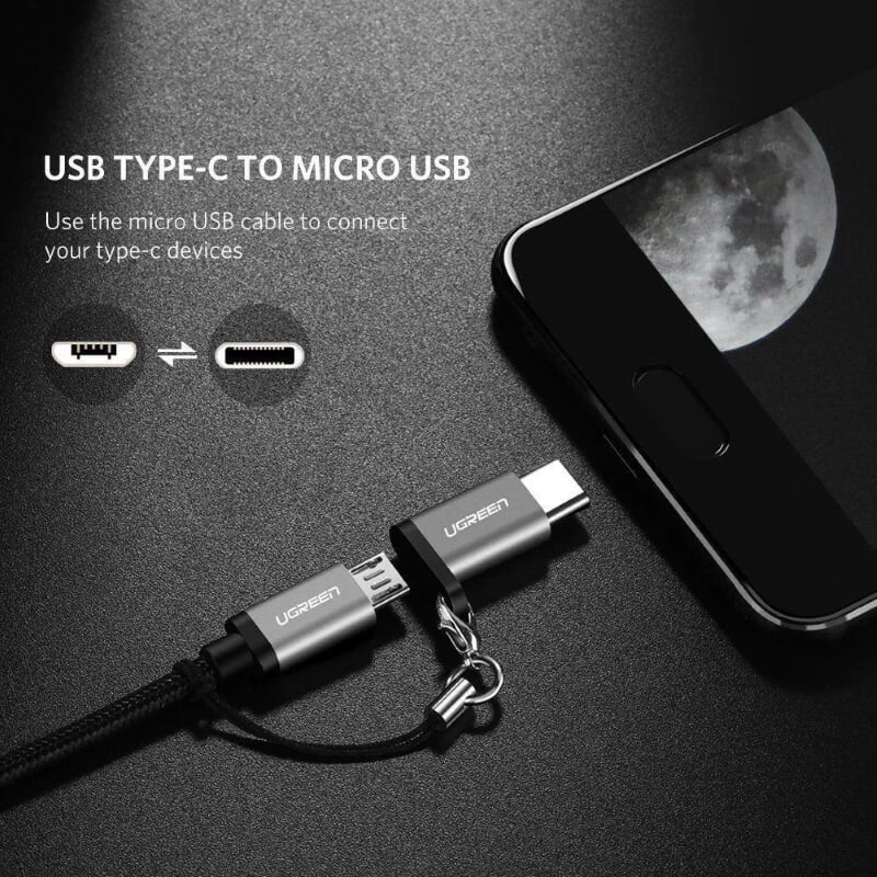 Ugreen 40945 Màu Xám Đầu chuyển đổi TYPE C sang MICRO USB vỏ nhôm cao cấp dáng móc khoá US189