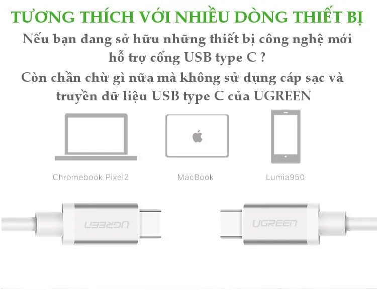 Ugreen 10678 1M màu Trắng Dây USB Type-C truyền dữ liệu và sạc mạ Nikel đầu nhôm US161