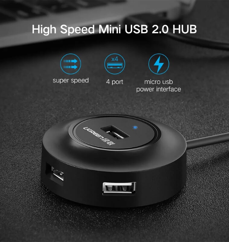 Ugreen 20278 1M màu Đen Bộ chia HUB USB 2.0 sang 4 USB 2.0 hỗ trợ OTG CR106