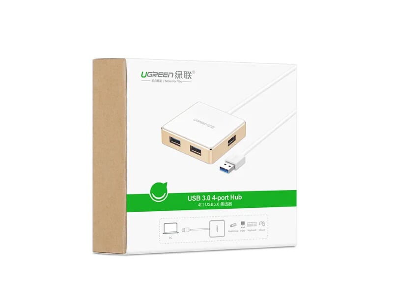 Ugreen 20790 1M màu Bạc Bộ chia HUB USB 3.0 sang 4 USB 3.0 hỗ trợ nguồn 5V US168