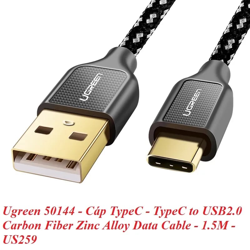 Ugreen 50145 2M màu Đen Cáp sạc truyền dữ liệu USB 2.0 sang TYPE C vỏ bọc lưới đầu mạ vàng US259