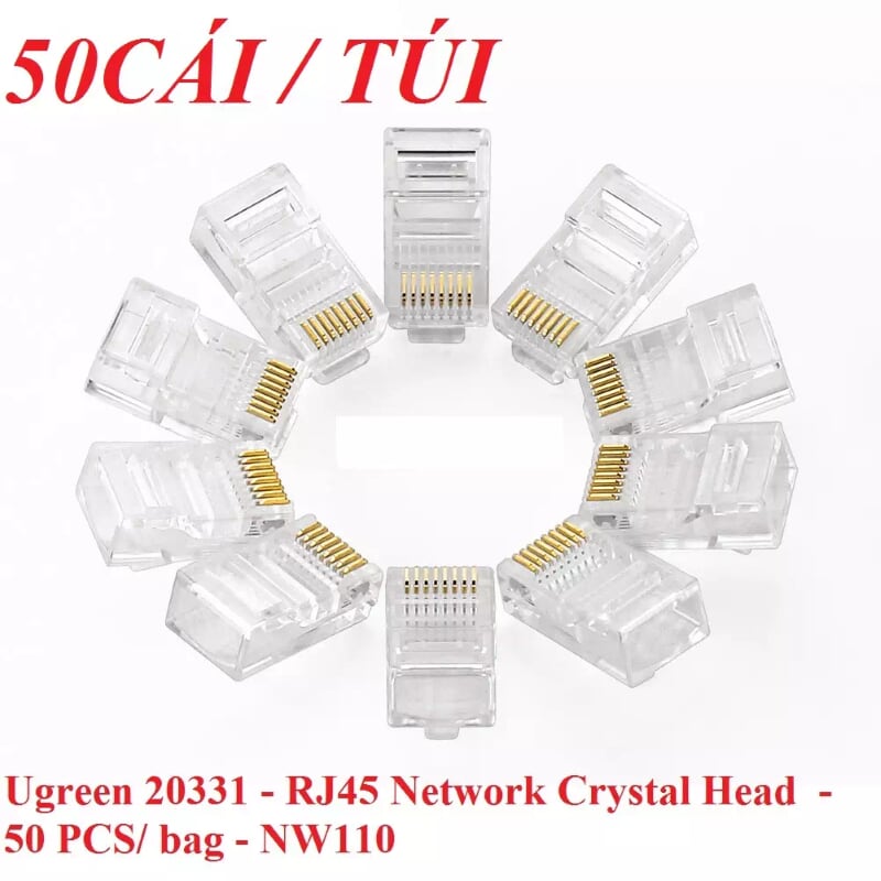 Ugreen 20331 Đầu bấm mạng RJ45 chuẩn Cat5e cao cấp mạ vàng 50 cái NW110