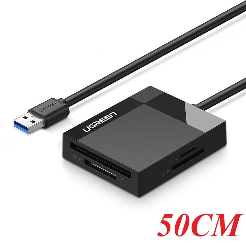 Ugreen 30229 0.5M Màu Đen Đầu đọc thẻ USB 3.0 hỗ trợ thẻ TF/SD/CF/MS CR125