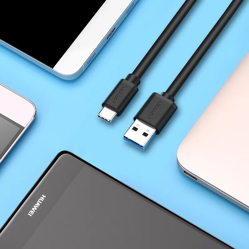 Ugreen 20881 0.5M màu đen Cáp dữ liệu USB 3.0 sang Type-C truyền dữ liệu từ máy tính ra điện thoại dài US184