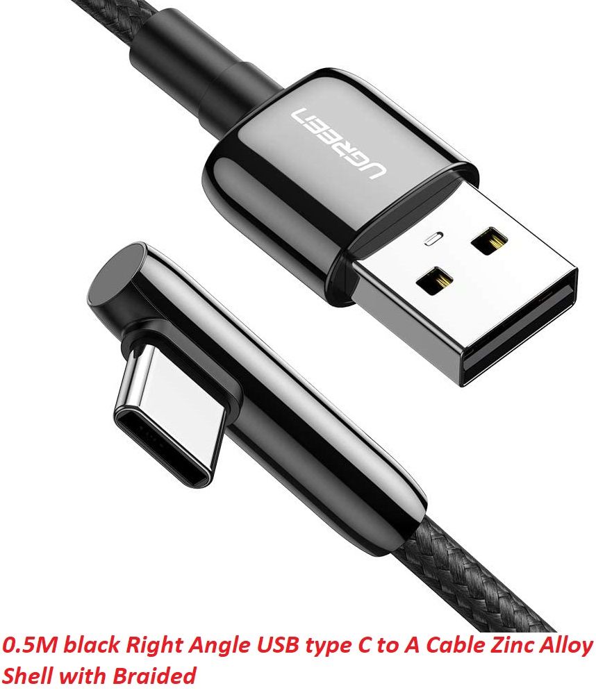 Ugreen 70282 0.5M màu đen cáp USB type C bẻ góc phải 90 độ ra usb A chống nhiễu US313