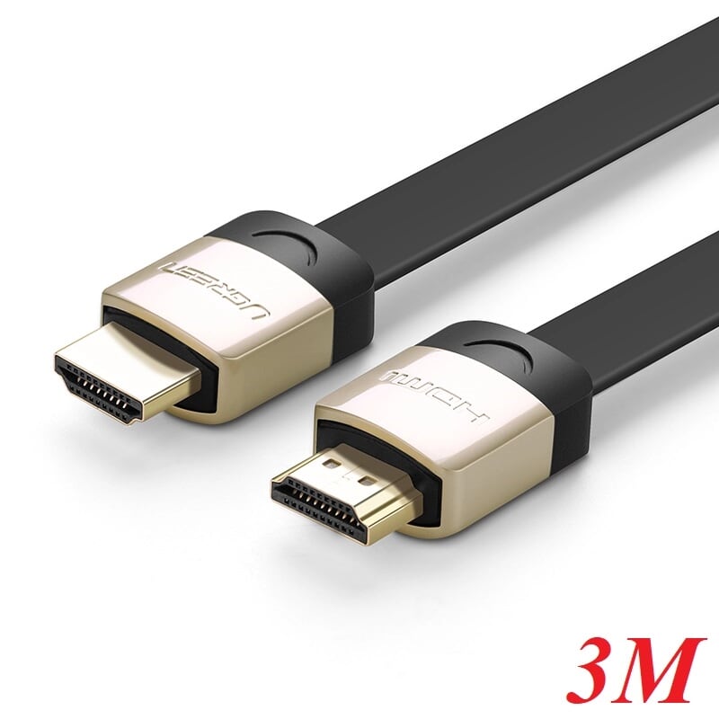 Ugreen 10262 3M màu Đen Cáp tín hiệu HDMI chuẩn 2.0 cáp dẹt đầu bọc hợp kim HD123