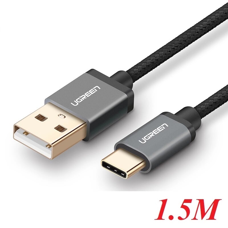 Ugreen 30881 1.5M 3A Màu Đen Cáp USB TypeC sang USB 2.0 Hỗ trợ sạc nhanh dây bên Nylon US174