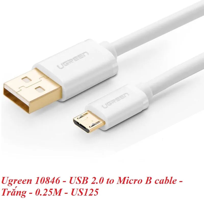 Ugreen 10846 0.25M màu Trắng Cáp sạc truyền dữ liệu USB 2.0 sang MICRO USB lõi đồng US125