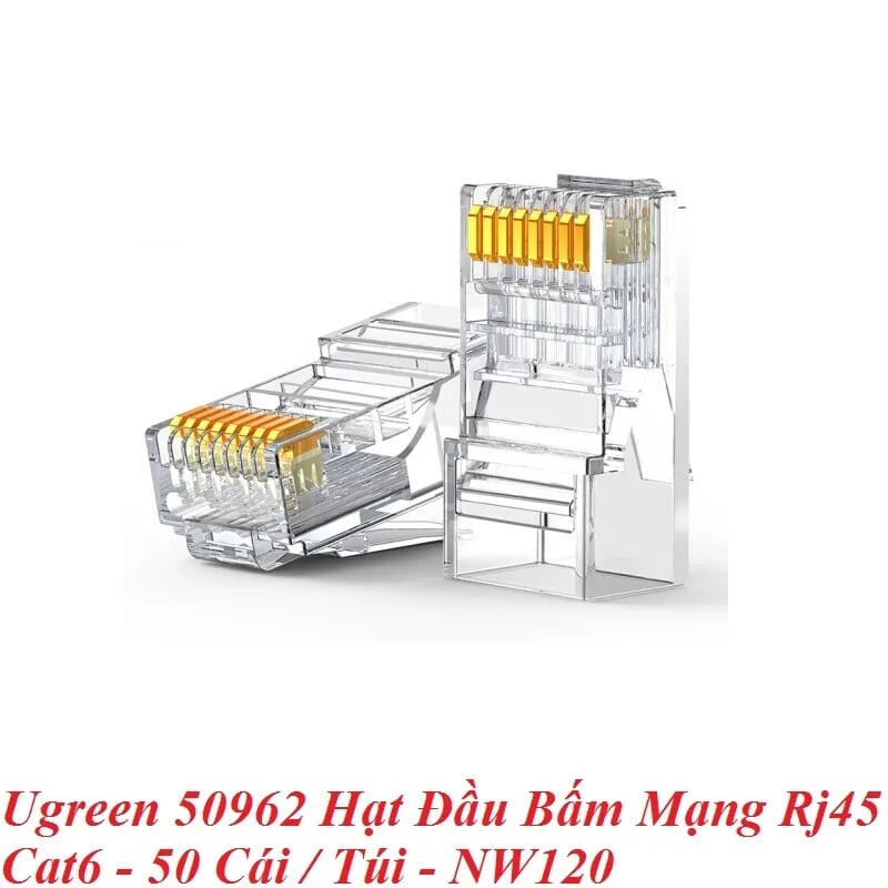 Ugreen 50962 50 cái 1 hộp Cat6 mạ vàng đầu bấm mạng NW120