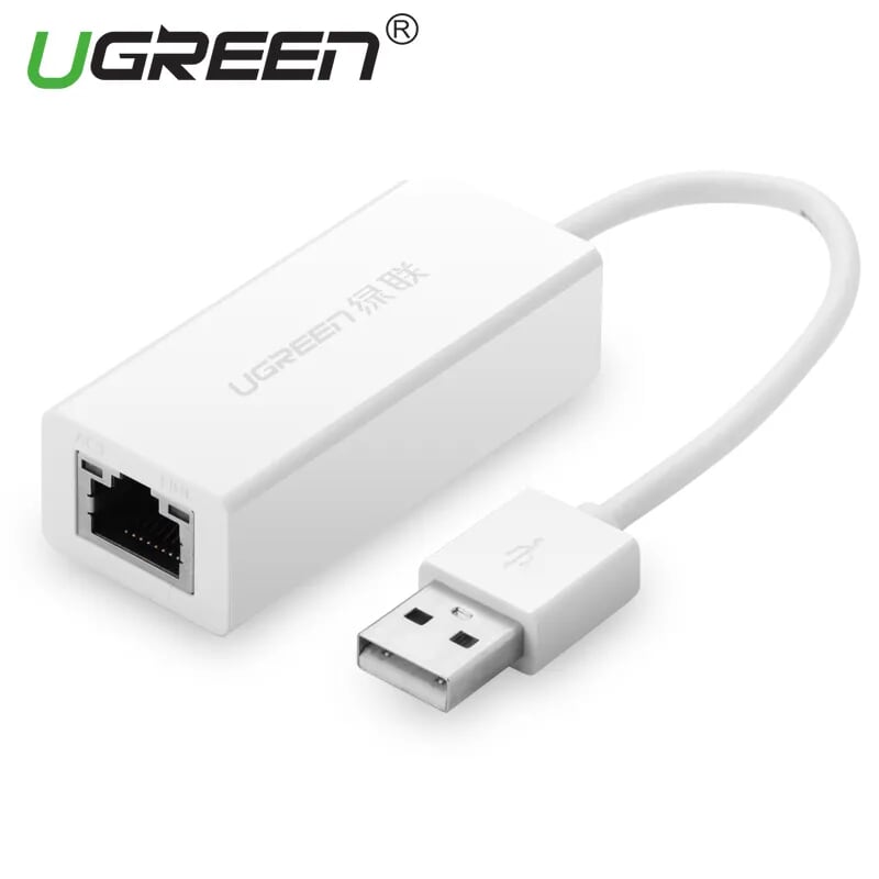 Ugreen 20253 10CM màu Trắng Cáp chuyển đổi USB 2.0 sang cổng LAN RJ45 tốc độ 100Mbps vỏ nhựa CR110