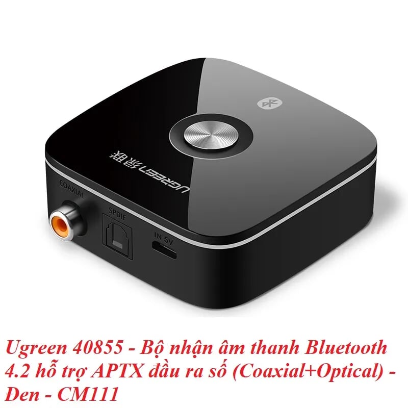 Ugreen 40855 BT 4.2 màu Đen Bộ nhận âm thanh Bluetooth Coaxial + cổng quang hỗ trợ APTX CM111