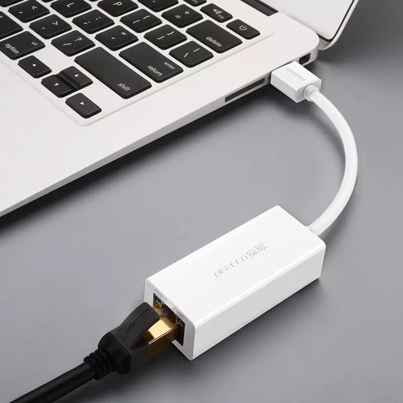 Ugreen 20253 10CM màu Trắng Cáp chuyển đổi USB 2.0 sang cổng LAN RJ45 tốc độ 100Mbps vỏ nhựa CR110