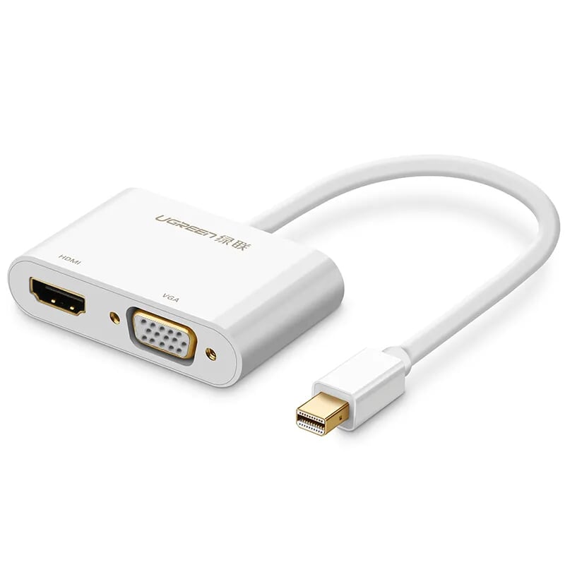 Ugreen 50289 Màu Trắng Bộ chuyển đổi Mini DP sang HDMI + VGA vỏ nhôm CM158