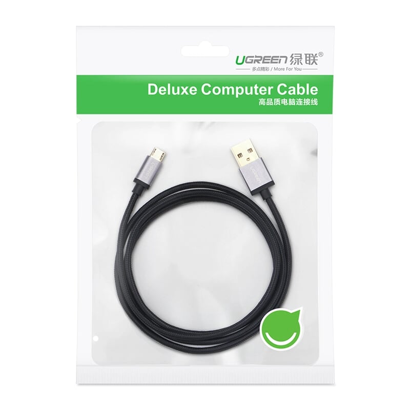 Ugreen 10824 1M màu Đen Cáp sạc truyền dữ liệu USB 2.0 sang MICRO USB đầu mạ vàng US134