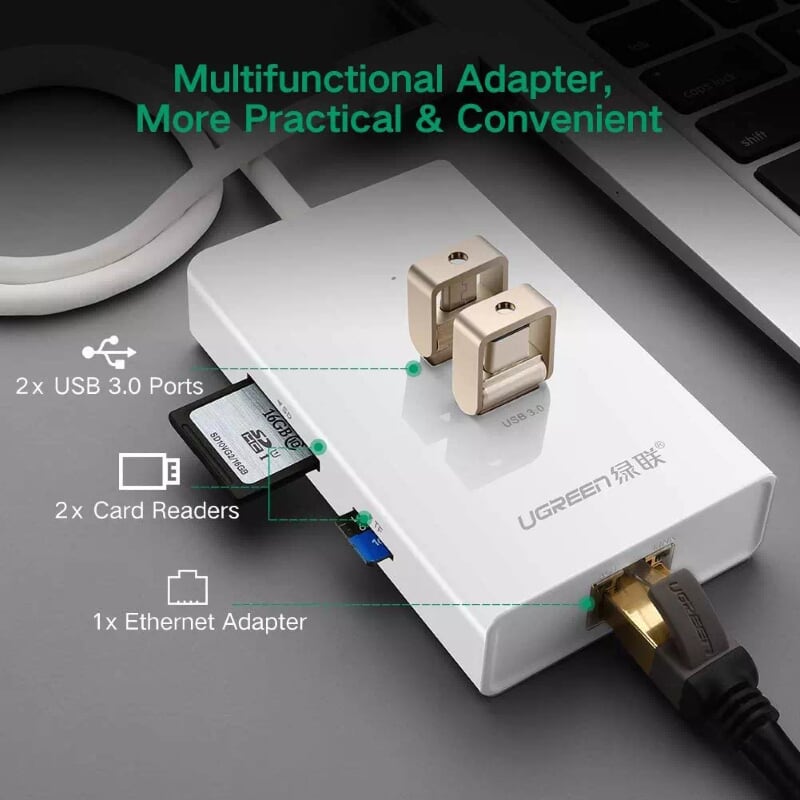 Ugreen 20248 0.5M màu Trắng HUB chuyển đổi USB 3.0 sang 2 USB 3.0 + LAN + SD TF cao cấp 20248