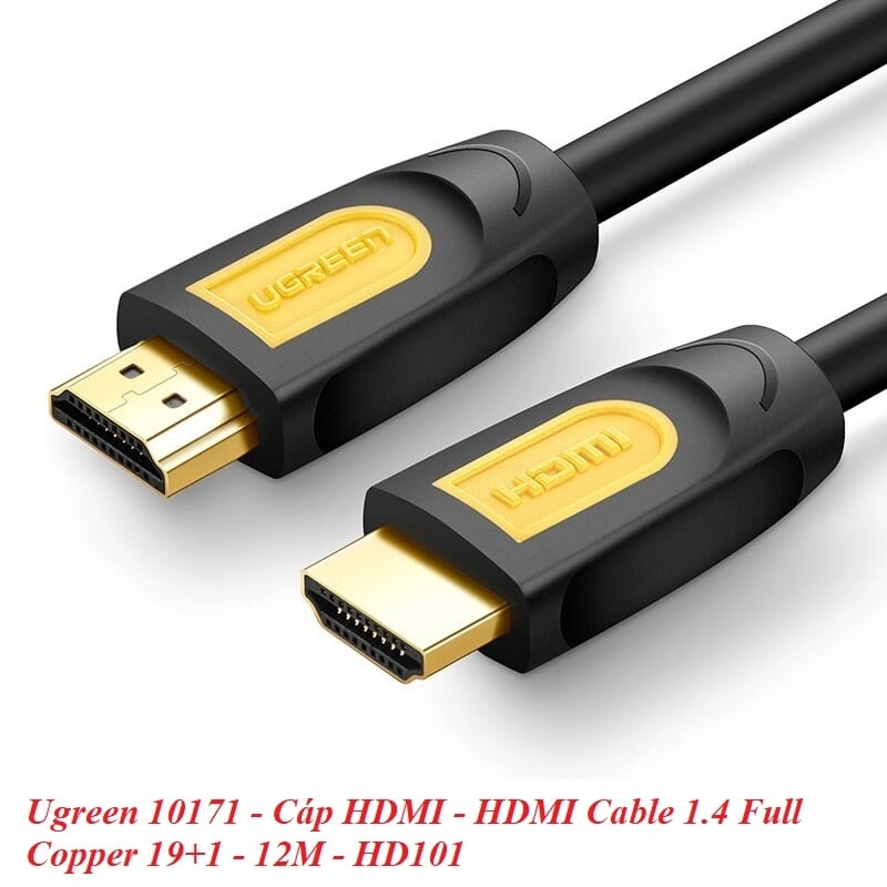 Ugreen 10171 12M màu Vàng Cáp tín hiệu HDMI chuẩn 1.4 hỗ trợ phân giải 4K * 2K HD101