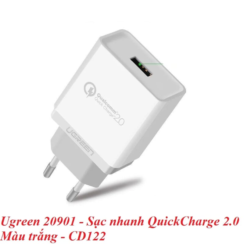 Ugreen 20901 Màu Trắng Củ sạc nhanh Quick Charge 2.0 CD122