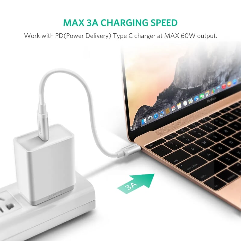 Ugreen 10682 1.5M màu bạc Dây USB Type-C truyền dữ liệu và sạc mạ Nikel đầu nhôm US161