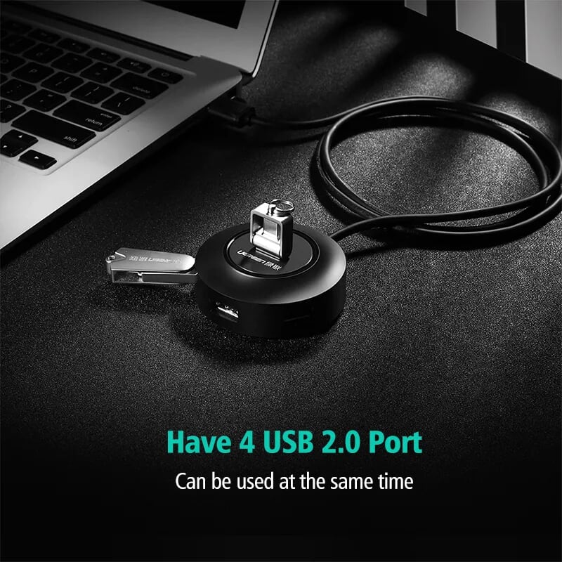 Ugreen 20277 1M màu Đen Bộ chia HUB USB 2.0 sang 4 USB 2.0 hỗ trợ nguồn 5V CR106