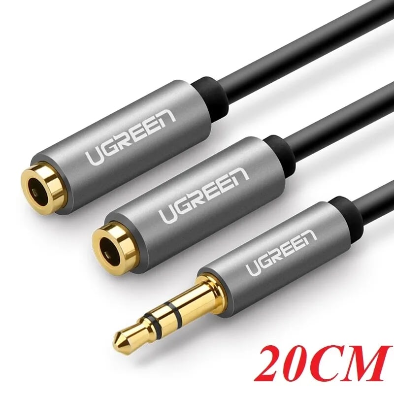 Ugreen 10532 25CM Màu Đen 3.5mm cáp chia âm thanh 1 ra 2 AV123