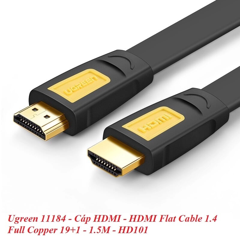 Ugreen 11184 1.5M màu Vàng Cáp tín hiệu HDMI chuẩn 1.4 hỗ trợ phân giải 4K * 2K cáp dẹt HD101