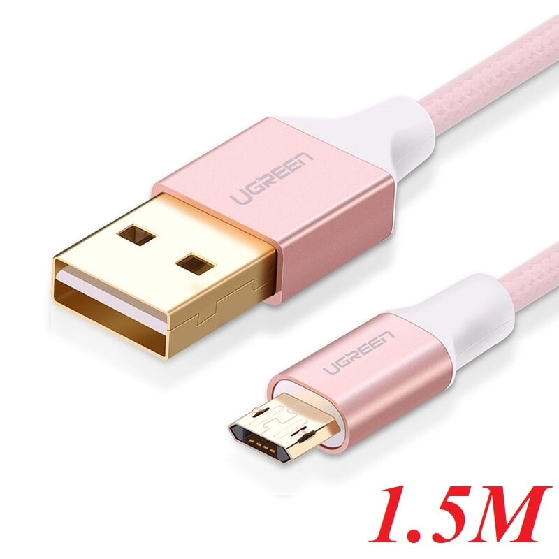 Ugreen 30856 1.5M màu Hồng Cáp sạc truyền dữ liệu USB 2.0 sang MICRO USB dây bọc nhựa PVC US223