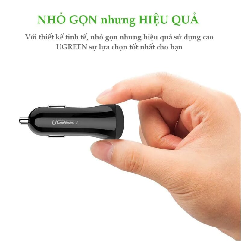 Ugreen 20392 màu Đen Bộ sạc ô tô 2 cổng USB nhựa ABS chống cháy CD114