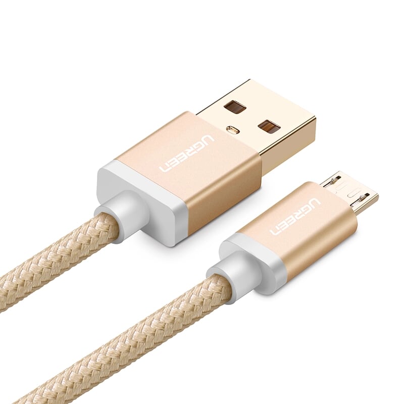 Ugreen 30659 0.5M màu Vàng Cáp sạc truyền dữ liệu USB 2.0 sang MICRO USB đầu mạ vàng US134