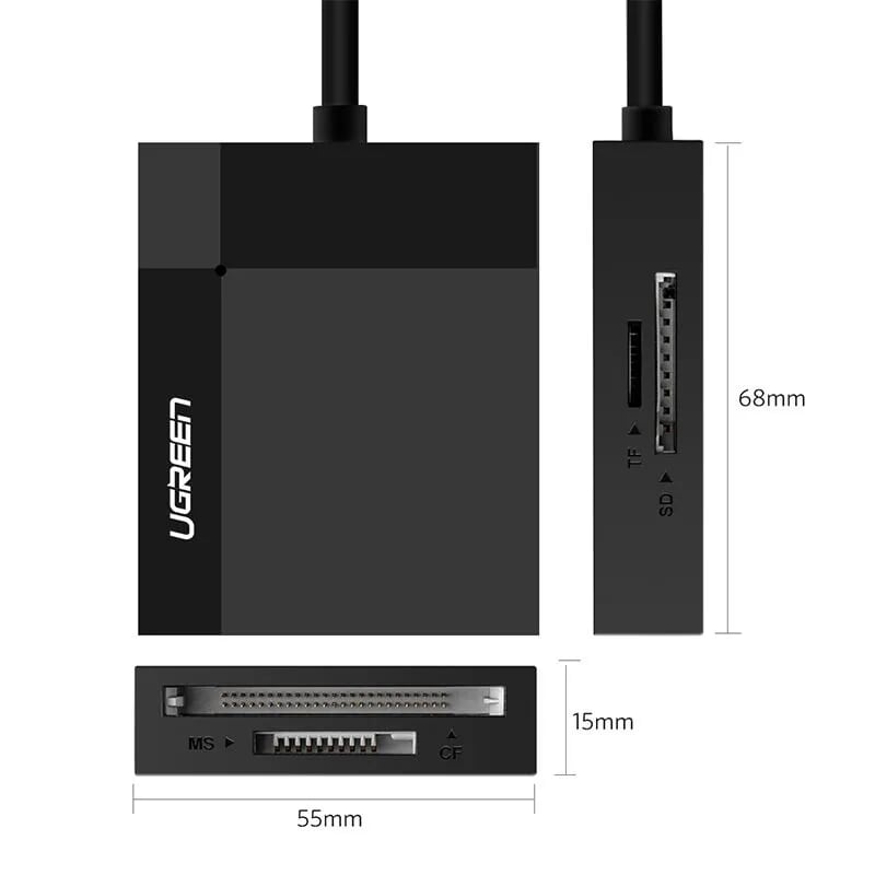 Ugreen 30335 1M Màu Xám Đầu đọc thẻ USB 3.0 hỗ trợ thẻ TF/SD/CF/MS CR125