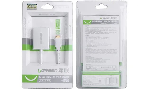 Ugreen 40217 15CM Màu Trắng Bộ chuyển Mini HDMI sang VGA vỏ nhôm MM112