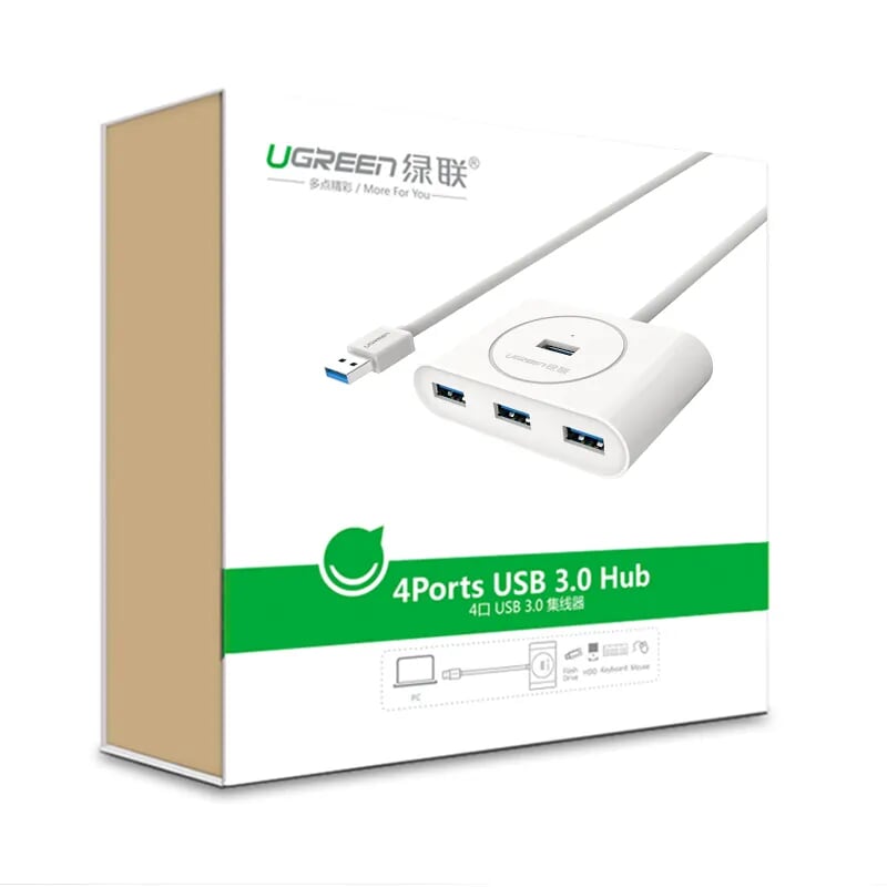 Ugreen 20284 30CM màu Trắng Bộ chia HUB USB 3.0 sang 4 USB 3.0 hỗ trợ OTG CR113