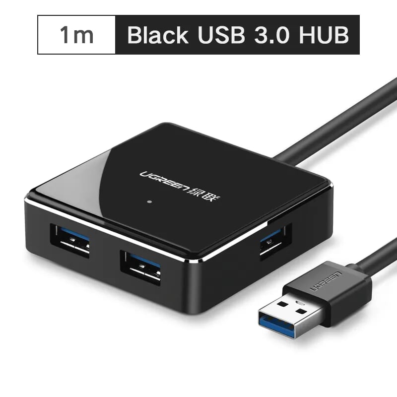 Ugreen 20787 1M màu Đen Bộ chia HUB USB 3.0 sang 4 USB 3.0 hỗ trợ nguồn 5V US168