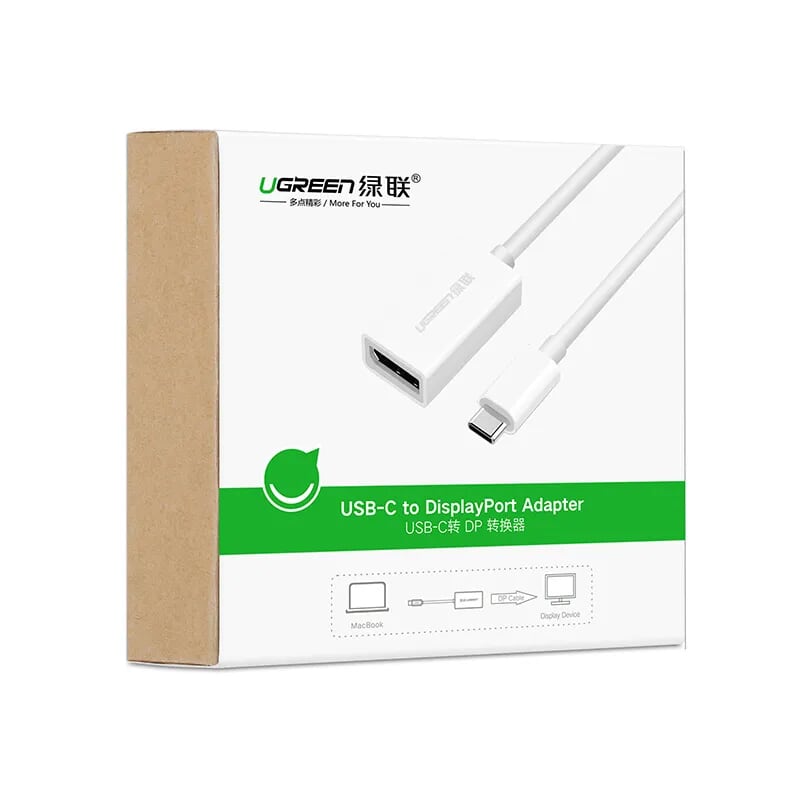 Ugreen 40372 15CM màu Trắng Bộ chuyển đổi TYPE C sang DISPLAYPORT vỏ bọc nhựa ABS MM130