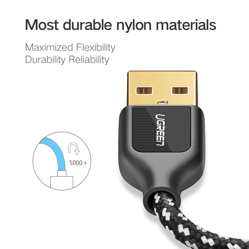 Ugreen 50142 0.5M màu Đen Cáp sạc truyền dữ liệu USB 2.0 sang TYPE C vỏ bọc lưới đầu mạ vàng US259