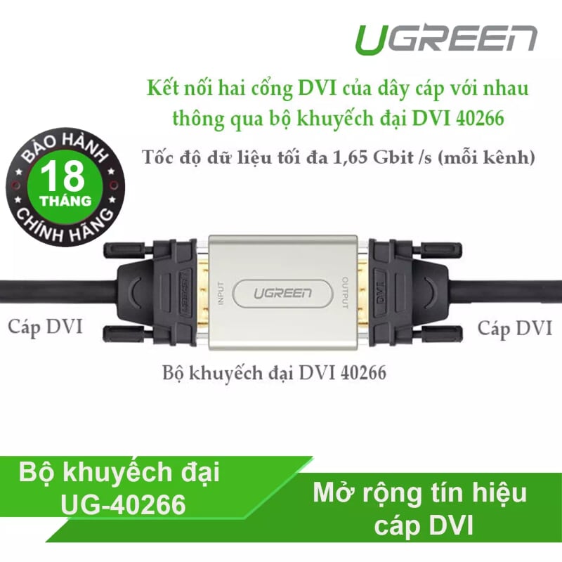 Ugreen 40266 Màu Xám Bộ khuếch đại tín hiệu DVI 24+5 cao cấp40266