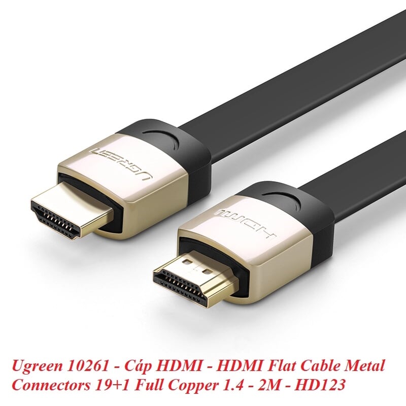 Ugreen 10261 2M màu Đen Cáp tín hiệu HDMI chuẩn 2.0 cáp dẹt đầu bọc hợp kim HD123