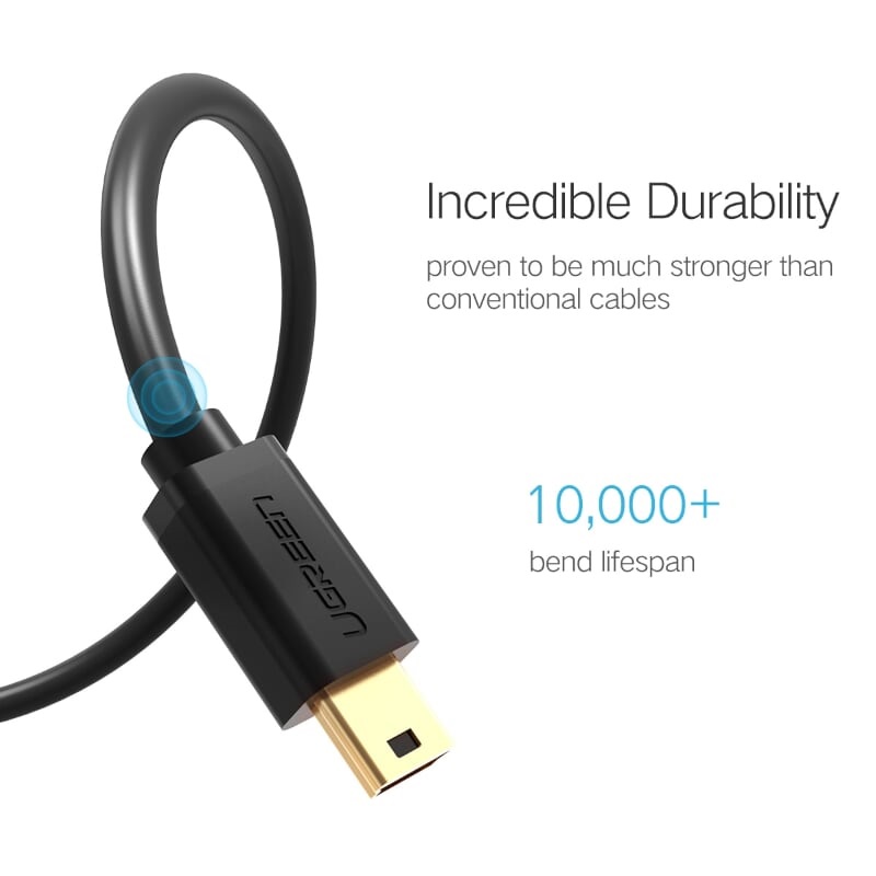 Ugreen 30472 2M màu Đen Cáp sạc truyền dữ liệu USB 2.0 sang MINI USB đầu mạ vàng US132