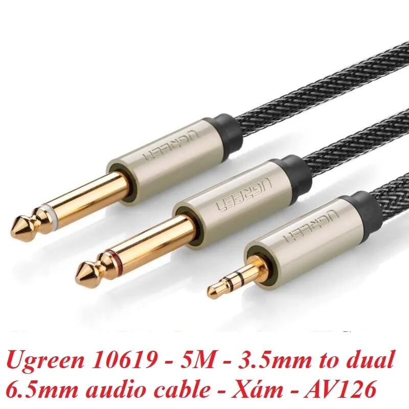 Ugreen 10619 5M màu Đen Cáp âm thanh 2 đầu 6.5mm dương sang 3.5mm dương AV126