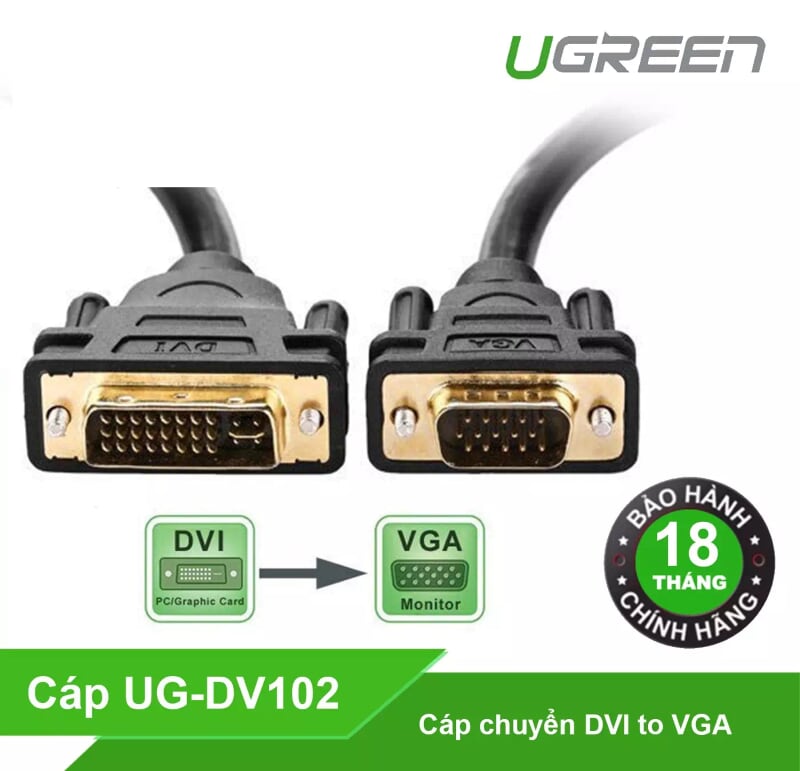 Ugreen 11618 3M màu Đen Cáp chuyển đổi DVI 24+5 sang VGA DV102